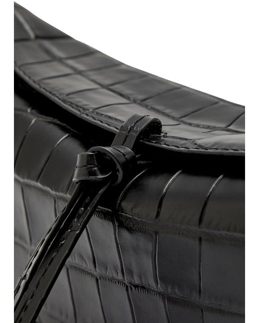 Staud Black Eve Crocodile-Effect Leather Clutch