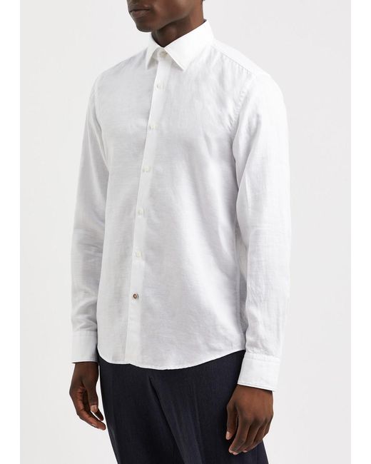 Boss White Linen-Blend Shirt for men