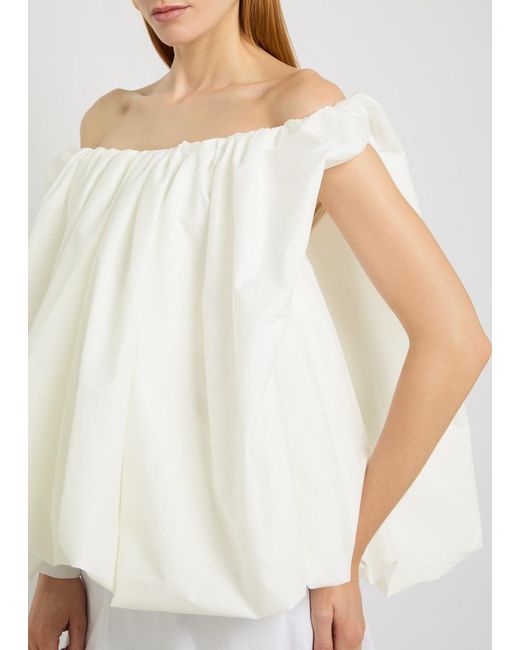 Jacquemus White Le Top Lavande Draped Cotton-Blend Poplin Top