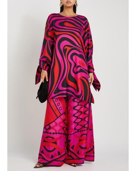 Emilio Pucci Red Printed Silk-Twill Mini Kaftan