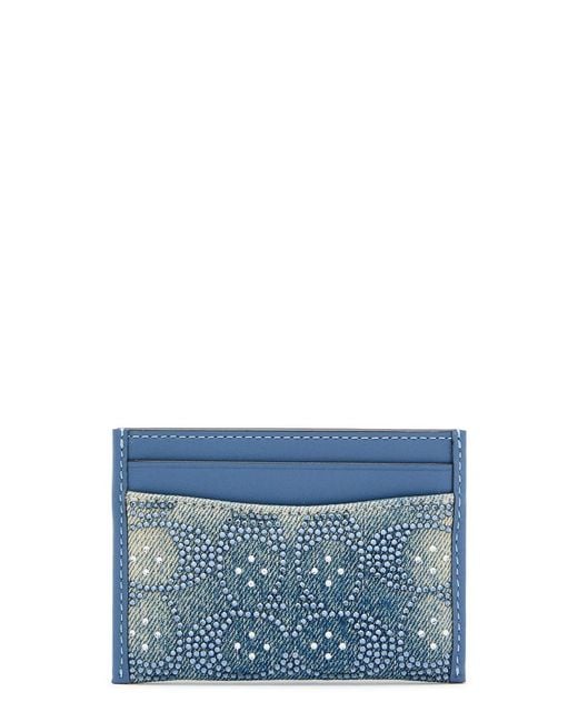 COACH Blue Embellished And Leather Card Holder