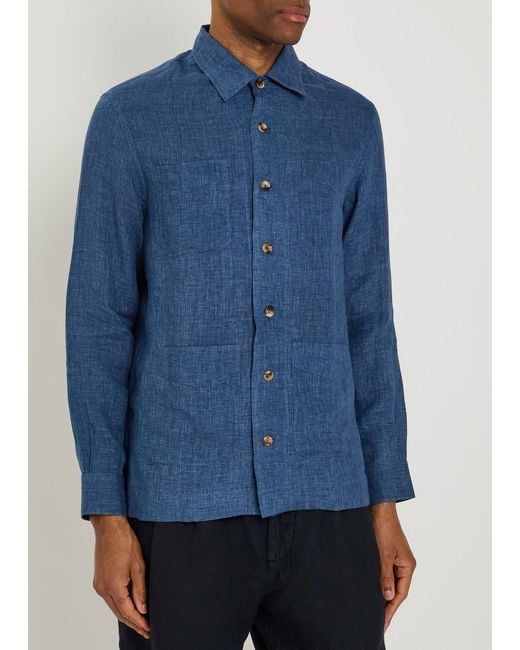 Brunello Cucinelli Blue Linen Shirt for men