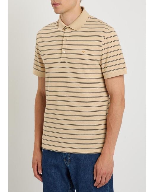 Valentino Natural Striped Piqué Cotton Polo Shirt for men