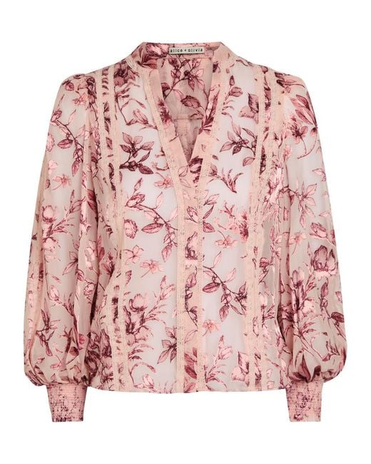 Alice + Olivia Pink Arlette Devoré Chiffon Blouse