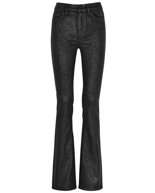 PAIGE Gray Manhattan Glittered Bootleg Jeans