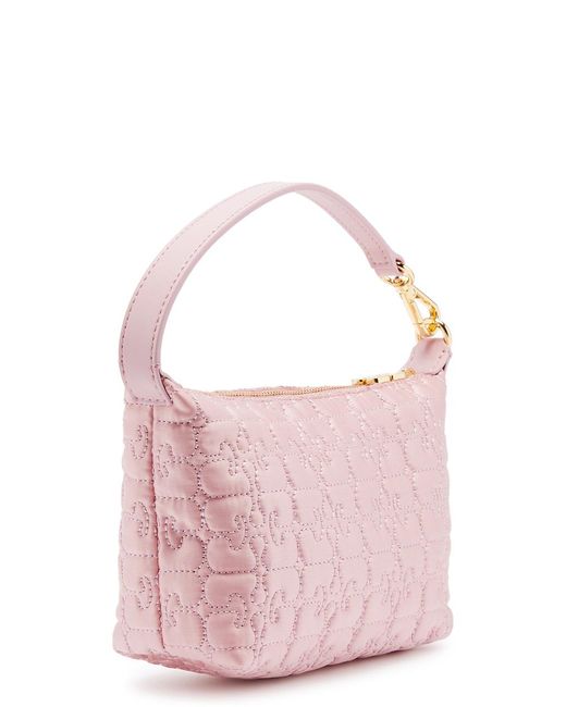 Ganni Pink Butterfly Small Quilted Satin Top Handle Bag