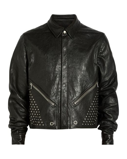 Rick Owens Black Alice Studded Grained Leather Jacket for men