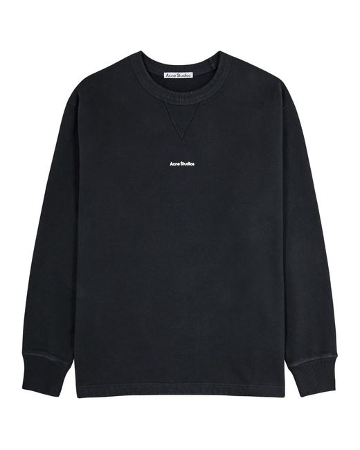 Acne Black Fin Logo-print Cotton Sweatshirt for men