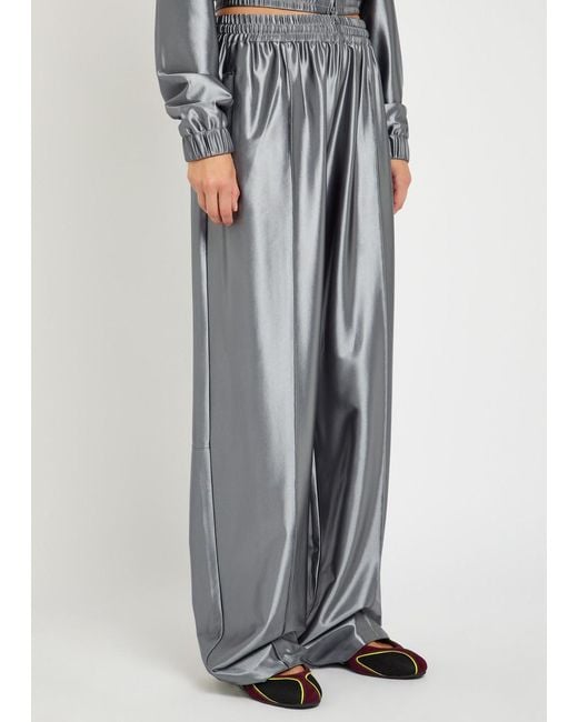T By Alexander Wang Gray Relaxed Logo-Embroidered Satin Track Pants