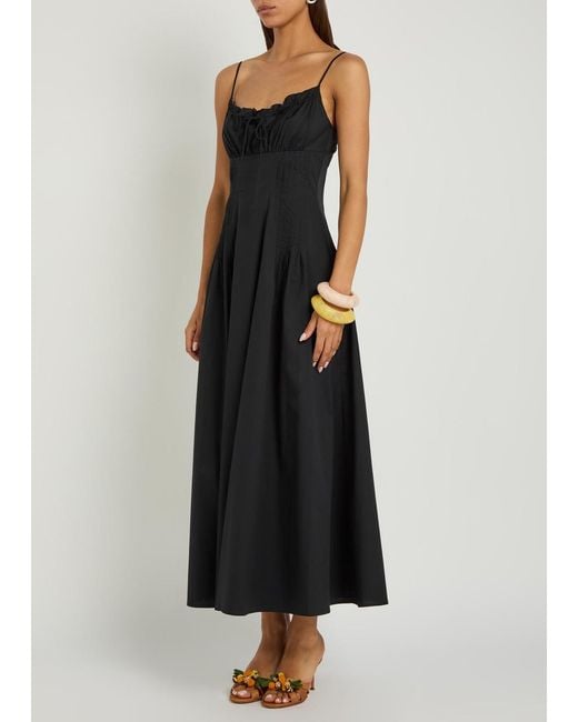 Staud Black Margi Pintuck Stretch-Cotton Midi Dress
