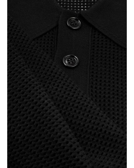 Dries Van Noten Black Mindo Mesh-knit Polo Shirt for men