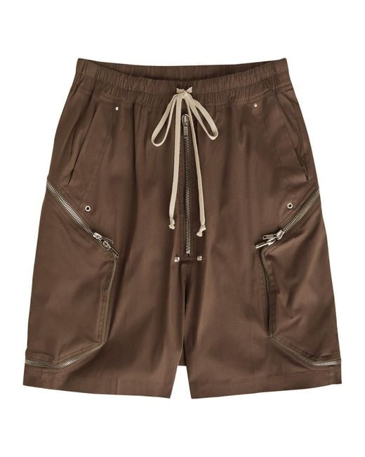 Rick Owens Brown Heizer Bela Stretch-Cotton Poplin Cargo Shorts for men
