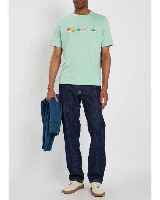 Paul Smith Green A Row Printed Cotton T-Shirt for men