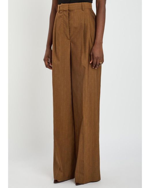 Stella McCartney Brown Pleated Pinstriped Wool-Blend Trousers