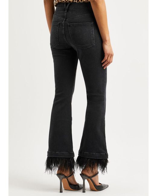 Veronica Beard Black Carson Feather-trimmed Flared Jeans