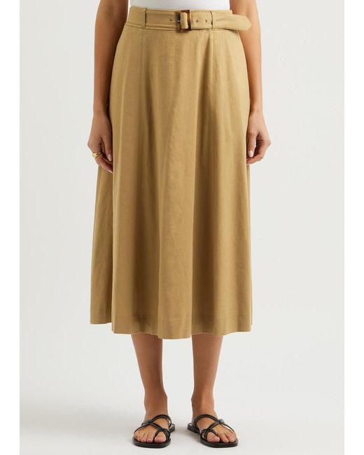Veronica Beard Natural Arwen Linen-Blend Midi Skirt