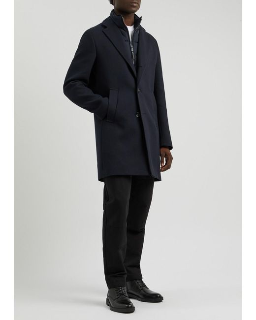 Boss Blue Shell-Layered Cotton-Blend Coat for men