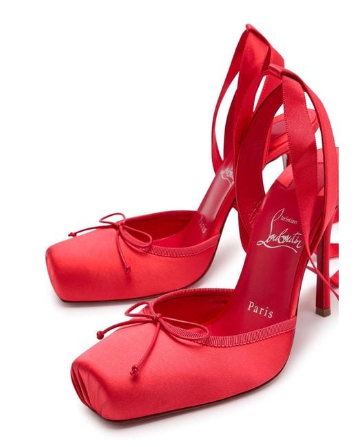 Christian Louboutin Red Cassia Lace Up 100 Crepe-Satin Pumps
