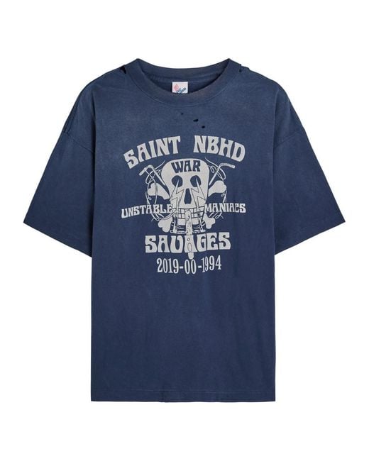 SAINT Mxxxxxx Blue Saint Nbhd Printed Cotton T-Shirt for men