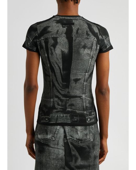 Jean Paul Gaultier Black Denim Trompe L'oeil Printed Stretch-jersey T-shirt