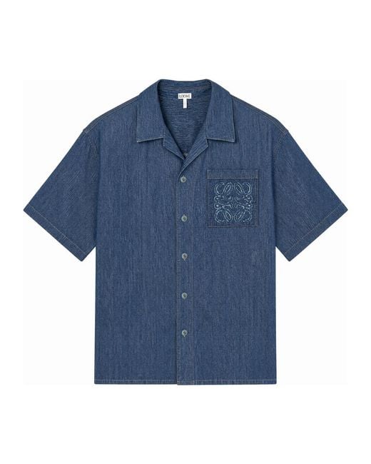 Loewe Blue Embroidered Chambray Shirt for men