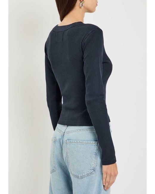 Citizens of Humanity Blue Varra Ribbed Cotton-Blend Henley Top