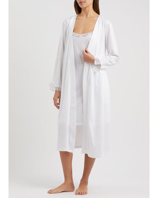 Hanro White Michelle Lace-Trimmed Cotton Robe