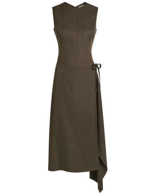 Tory Burch Green Wrap-Front Twill Midi Dress