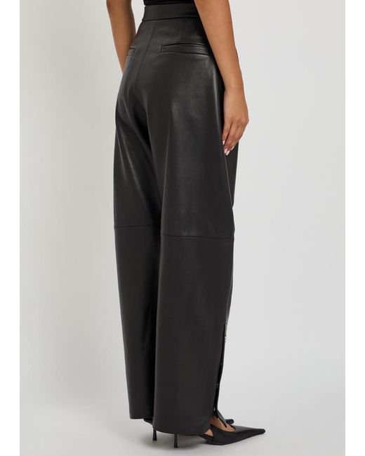Sportmax Black Barrel-Leg Leather Trousers