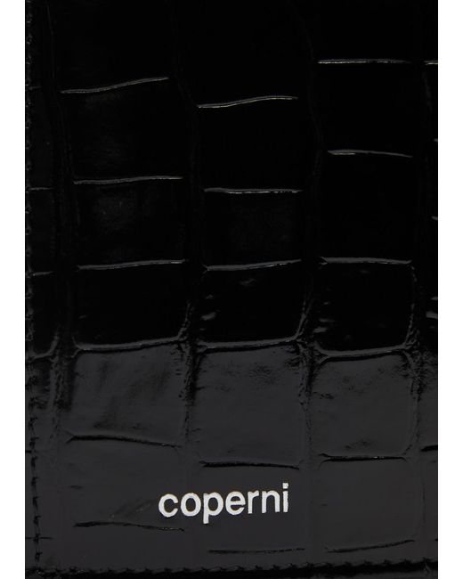 Coperni Black Mini Heart Crocodile-effect Leather Tote