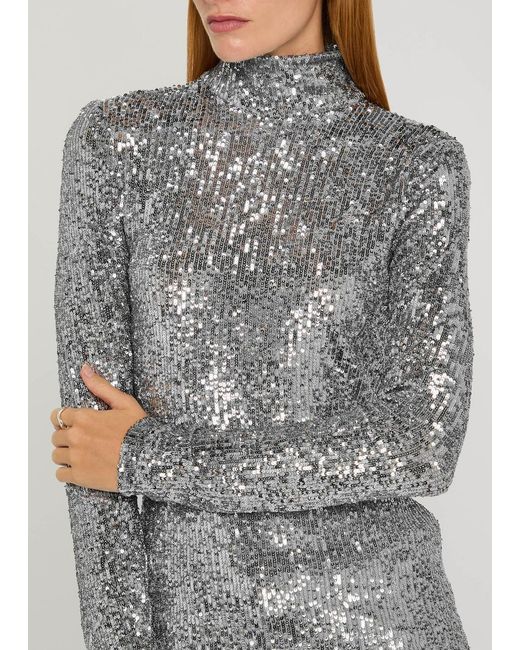 Rabanne Gray Sequin-Embellished Mesh Top