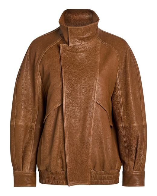 Nour Hammour Brown Ariste Panelled Grained Leather Bomber Jacket