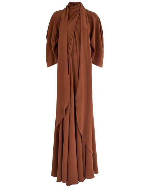 Petar Petrov Brown The Ghost Who Walks Draped Silk Maxi Dress