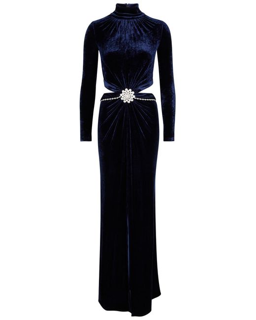 Rabanne Blue Crystal-embellished Velvet Gown