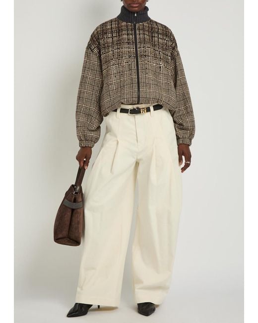 Brunello Cucinelli Natural Pleated Wide-Leg Cotton-Blend Trousers