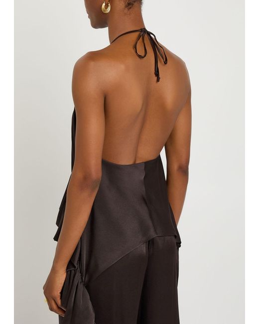 LIBEROWE Black Tamara Pleated Asymmetric Satin Top