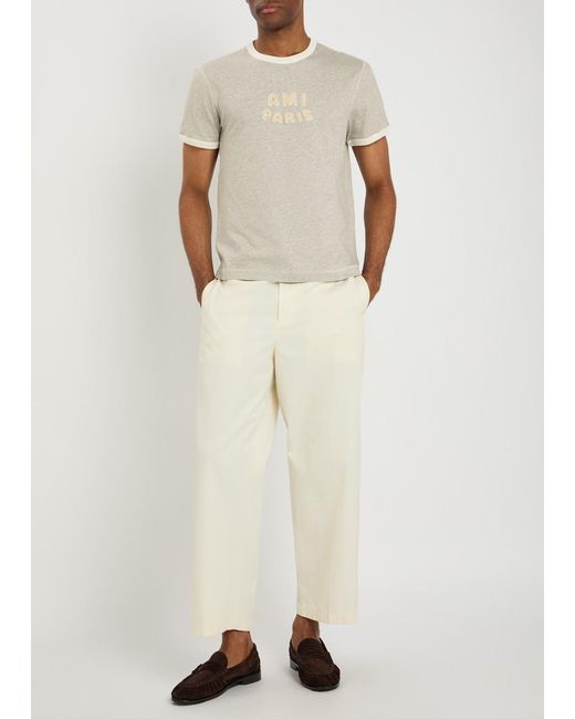 AMI White Logo-Appliquéd Cotton T-Shirt for men