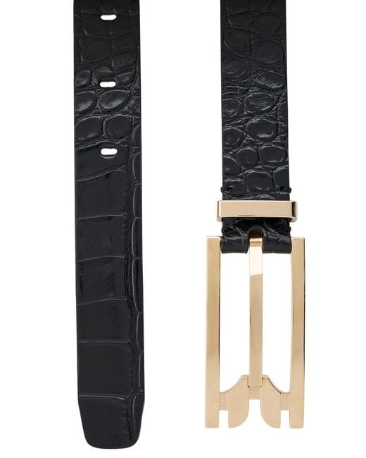 Victoria Beckham White Dorian Pin Buckle Crocodile-Effect Leather Belt