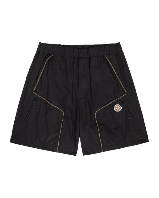 Moncler Black Logo Contrast-Stitch Cotton-Poplin Shorts for men