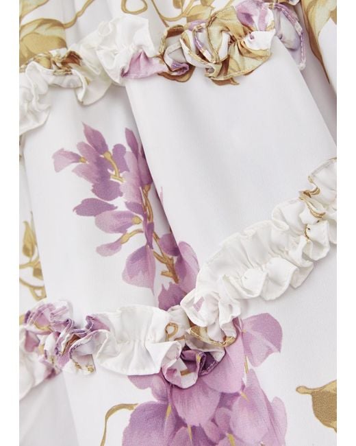 Needle & Thread White Wisteria Floral-print Ruffled Midi Dress