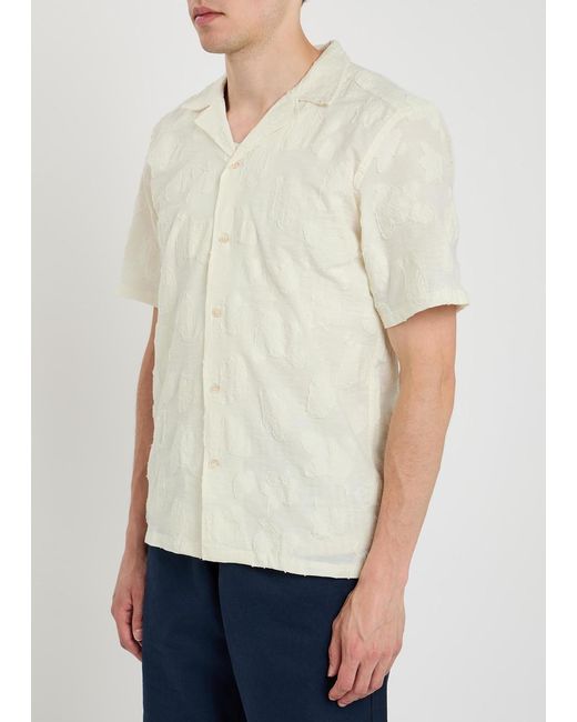 Forét White Floral Jacquard Cotton-Blend Shirt for men