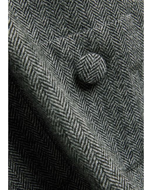 Self-Portrait Gray Herringbone Belted Wool-Blend Mini Dress