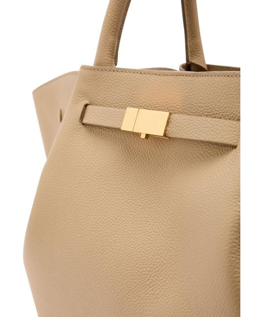 DeMellier London Natural The Midi New York Grained Leather Tote Bag