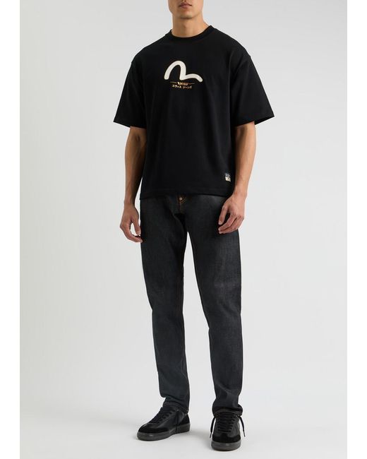 Evisu Black Daicock And Kamon Printed Cotton T-Shirt for men