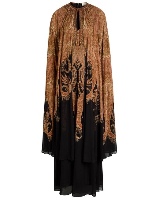 Zimmermann Multicolor Hypnotic Cape-Effect Chiffon Maxi Dress