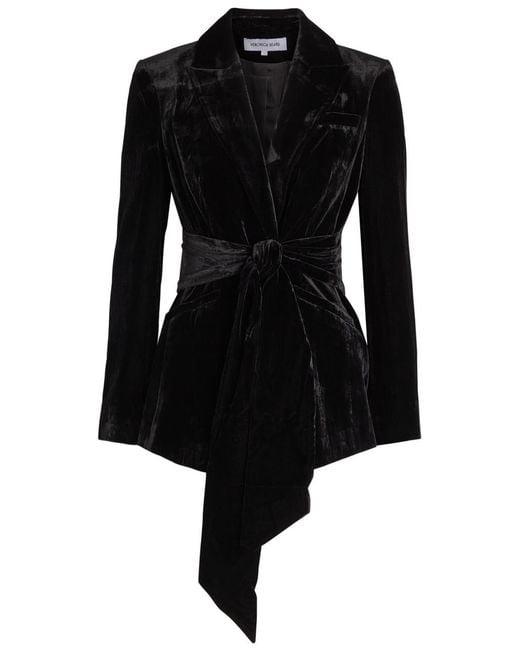 Veronica Beard Black Issel Belted Velour Jacket