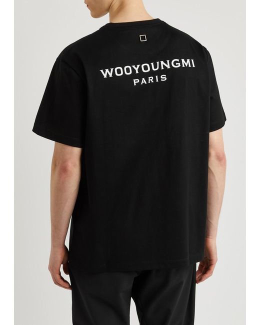 Wooyoungmi Black Logo-Embroidered Cotton T-Shirt for men