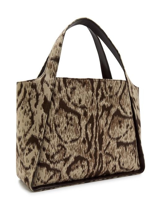 Stella McCartney Brown Logo Leopard-Jacquard Canvas Tote Bag