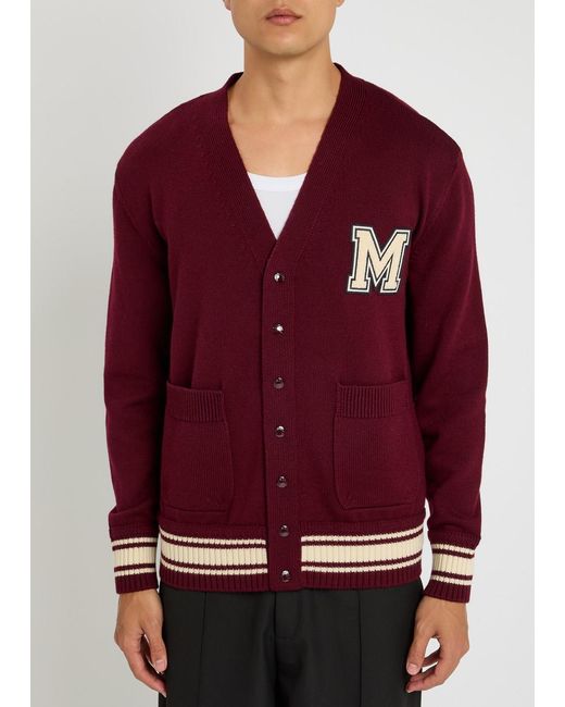 Moncler Red Appliquéd Wool Cardigan for men