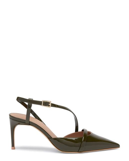 Malone Souliers Metallic Valeria 70 Patent Slingback Pumps